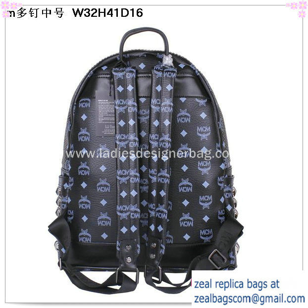 High Quality Replica MCM Medium Stark Front Studs Backpack MC4237 Dark Blue